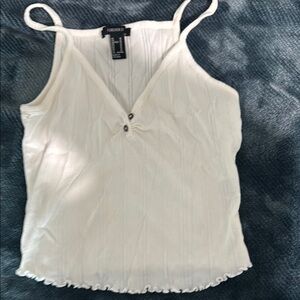 Forever 21 Cream Ribbed Ruched Camisole